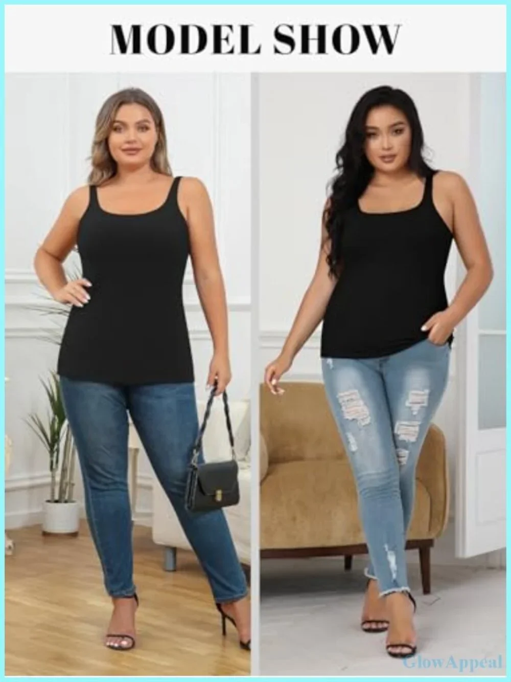 Plus Size Tank Top with Built-in Unpadded Shelf Bra Cotton Spandex